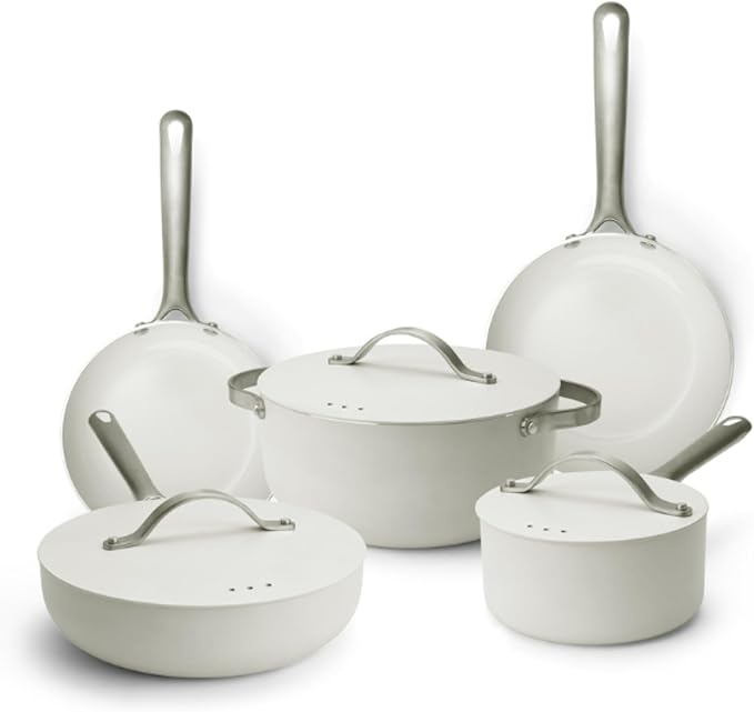 Alva Mobi 8-Piece Ceramic Nonstick Cookware Set – No PTFE PFOA PFAS Toxin-Free Pots &amp Pans with Stay-Cool Handles – Works on All Stovetops Oven Safe (400°F) Healthy &amp Easy to Clean Canol