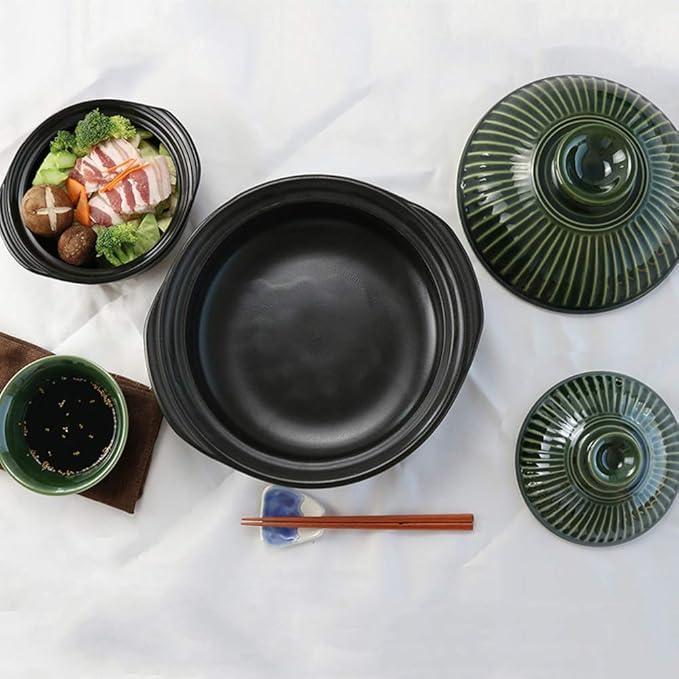 Pots Set Japanese Hot PotClay Rice CookerRound Ceramic CasseroleHeat-Resistant Earthenware Rice PotSlow Stew PotStovetop Ceramic CookwareStockpot
