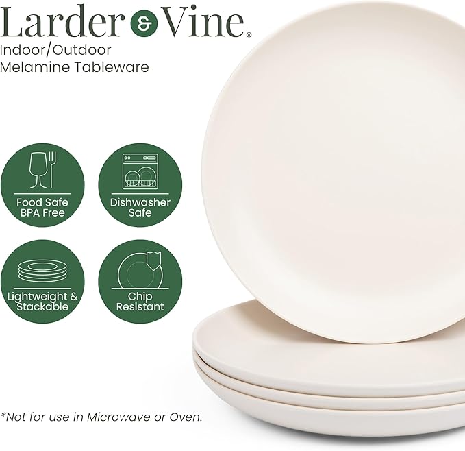 Larder &amp Vine 12-Piece Melamine Dinnerware Set: Durable Lightweight Break-Resistant Plates &amp Bowls – Stylish Non-Toxic Dishwasher Safe – Ideal for Everyday Use Indoor &amp Outdoor Dining