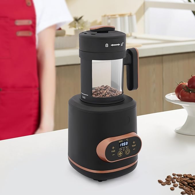 Coffee Bean Roaster Machine 1500W Electric Coffee Roaster Machine with LED Display and Intelligent Control 0.22 lbs Capacity Coffee Bean Roasting Tools for Home Office Restaurant