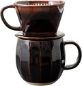 Asayu Japan Ceramic Coffee Pour Over Maker Set in Chocolate Brown Slow Brewing Paper Filter Holder and Dripper with 3 Holes for Coffee and Tea (Complete 2PCS Set)