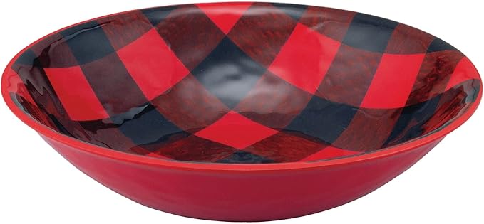 UPware 12 Piece Buffalo Plaid Melamine Dinnerware Sets Outdoor Dishes Set Plates and Bowls Sets Christmas Decorations Service for 4 Red