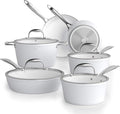 COOKSMARK Nonstick Ceramic Cookware Set Induction &amp Dishwasher Safe Scratch-Resistant Pots and Pans Set with Glass Lids 10 Pieces White
