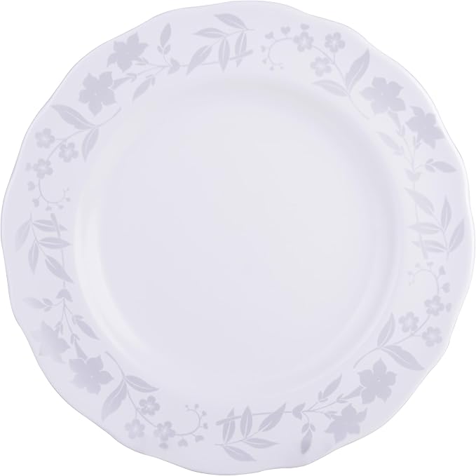 222 Fifth 12-Piece Porcelain Dinnerware Set for 4 Glossy White Plates and Bowls Sets with Silver Flower Pattern Luxury Ceramic Dish Set Elegant Kitchen Dishes for Everyday Dining Refreshed Floral