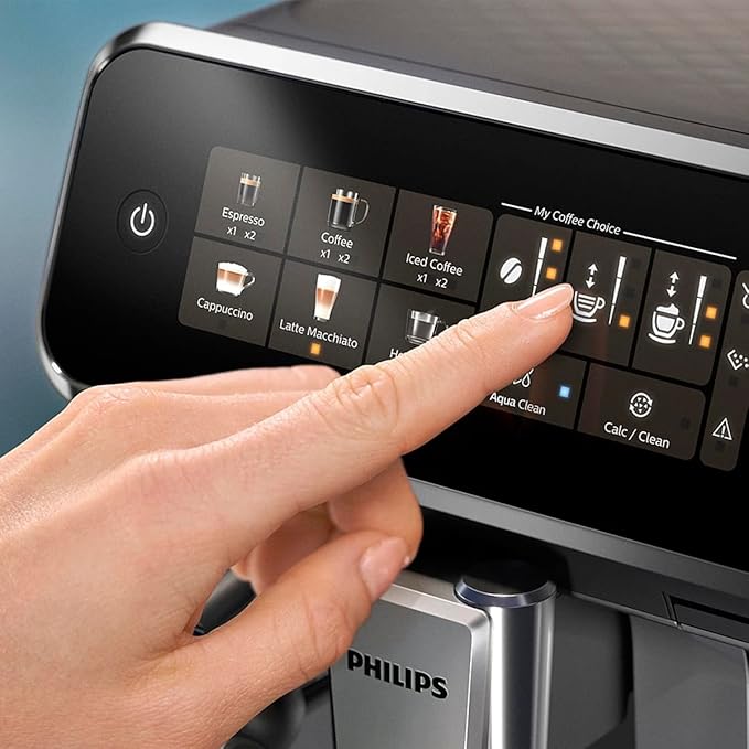 PHILIPS 3300 Series Fully Automatic Espresso Machine - LatteGo Milk System 5 Coffee Varieties Intuitive Touch Display SilentBrew 100% Ceramic Grinder AquaClean Filter Glossy Black (EP3347/90)