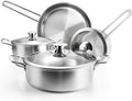 Stainless Steel Pots and Pans Set 7-Piece Kitchen Cookware Sets with Glass Lids Stay-Cool Handle Oven Safe Works with Induction/Electric and Gas Cooktops Dishwasher