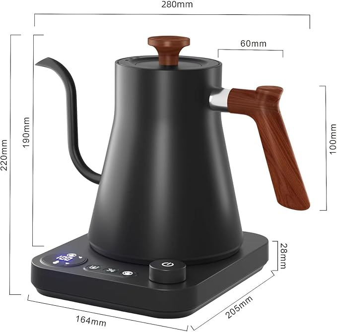 Gooseneck Electric Kettle with Temperature Control 0.9L Pour Over Coffee Kettle 1200W Fast Boil Stainless Steel Interior Auto Shut-Off &amp Boil-Dry Protection for Coffee and Tea (black)