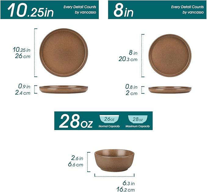 vancasso ZERMATT Plates and Bowls Sets for 6 18 Pieces Ceramic Dinnerware Set for Kitchen Stoneware Chip Resistant Dishes Set Dishwasher &amp Microwave Safe Brown
