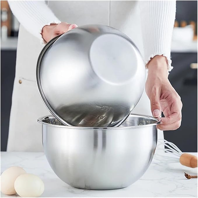Stainless Steel Bowl Fruit Salad Mixing With Scale Deepen Large Capacity Soup Basin Kitchen Cooking Baking Tools(20cm)