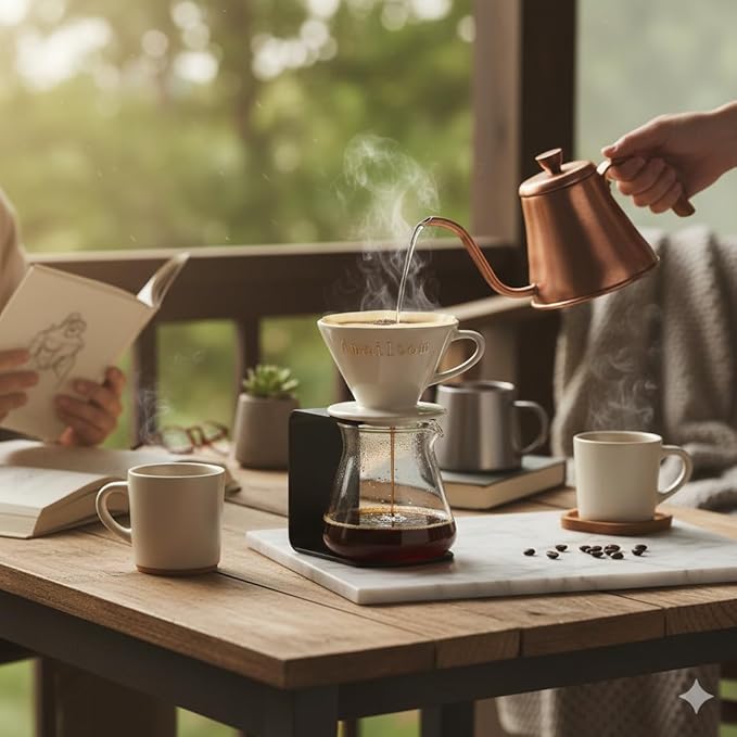 Amailtom Ceramic Pour Over Coffee Dripper Manual Slow Brew Coffee Maker with Open Base Design for Precise Extraction Single Cup Porcelain Brewer White