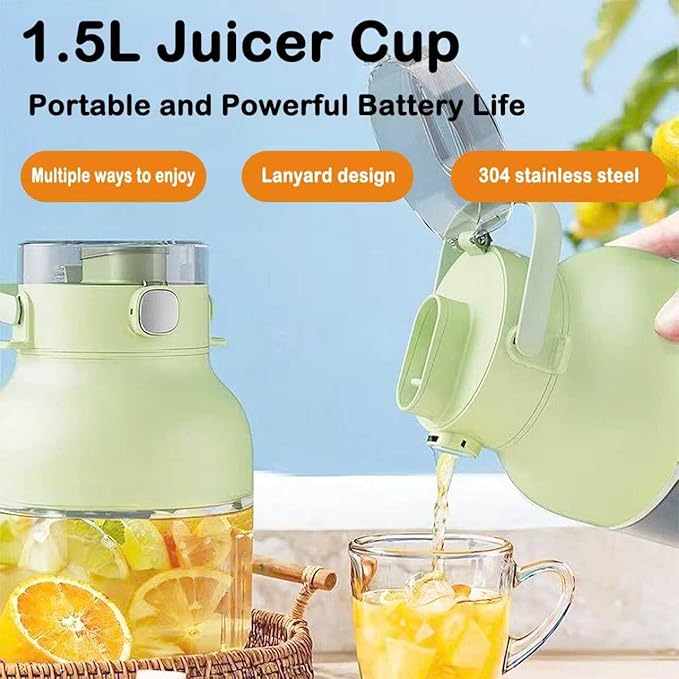 Portable Personal Blender 1500ml Large Capacity 30-Second Ice Crushing Type-C Charging Travel-Friendly with Straw Lid Ideal for Gym/Office/Outdoor Use. (02 Pink)