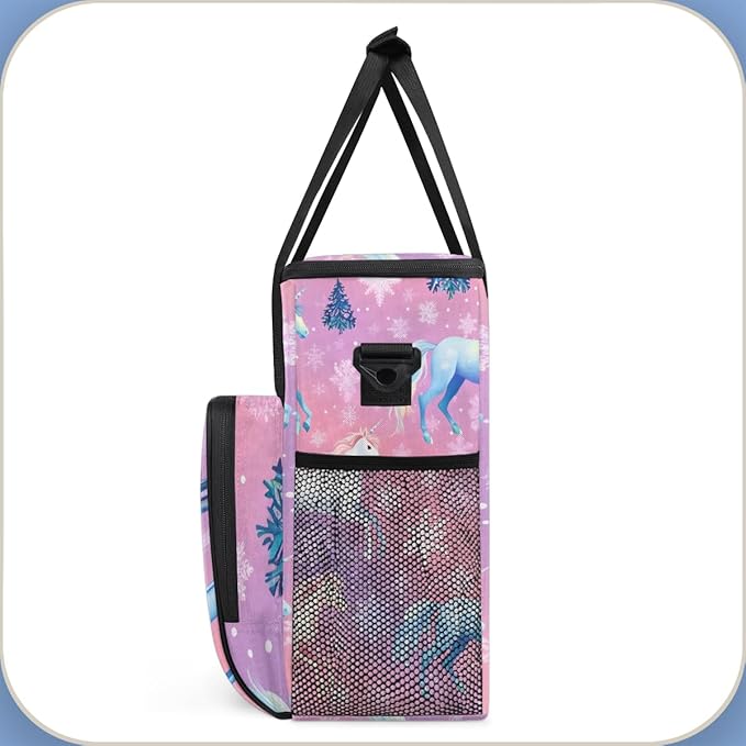 Rainbow Horse Coffee Maker Carrying Bag Snowflake Tree Travel Storage Bag Compatible with K-Mini or K-Mini Plus Single Serve Coffee Brewer Carrying Case with Multiple Pockets &amp Shoulder Strap