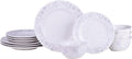 222 Fifth 12-Piece Porcelain Dinnerware Set for 4 Glossy White Plates and Bowls Sets with Silver Flower Pattern Luxury Ceramic Dish Set Elegant Kitchen Dishes for Everyday Dining Refreshed Floral