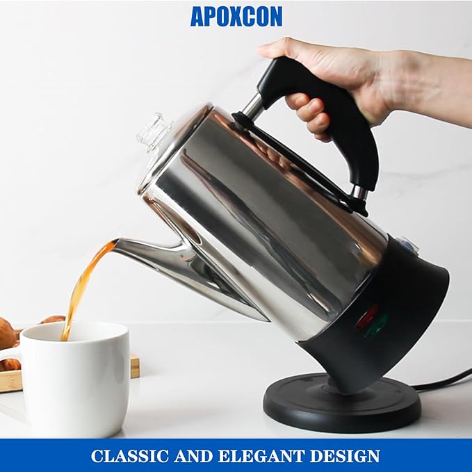 Electric Coffee Percolator Stainless Steel Coffee Maker with Heat Resistant Tough Glass Clear Brew Progress Knob Keep Warm &amp Cordless Serving Classic Coffee Pot with On/OFF Switch 12 Cup