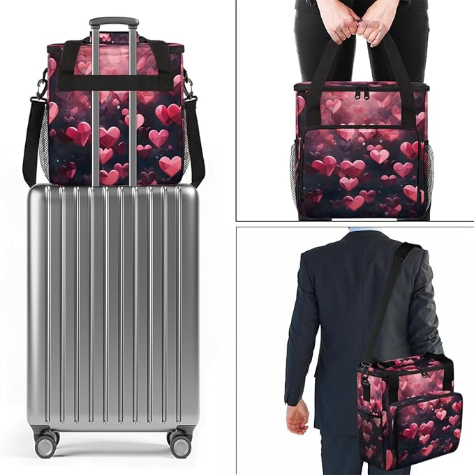 Diamond Heart Coffee Maker Carrying Bag Red Diamond Travel Storage Bag Compatible with K-Mini or K-Mini Plus Single Serve Coffee Brewer Carrying Case with Multiple Pockets &amp Shoulder Strap