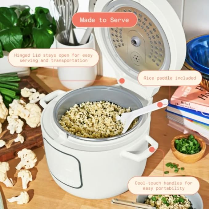 14-Cup Rice &amp Grain Cooker Touch-Activated Display 8 Presets Ceramic Nonstick Coating Steamer &amp Egg Tray Automatic Keep Warm Programmable 24 Hours White