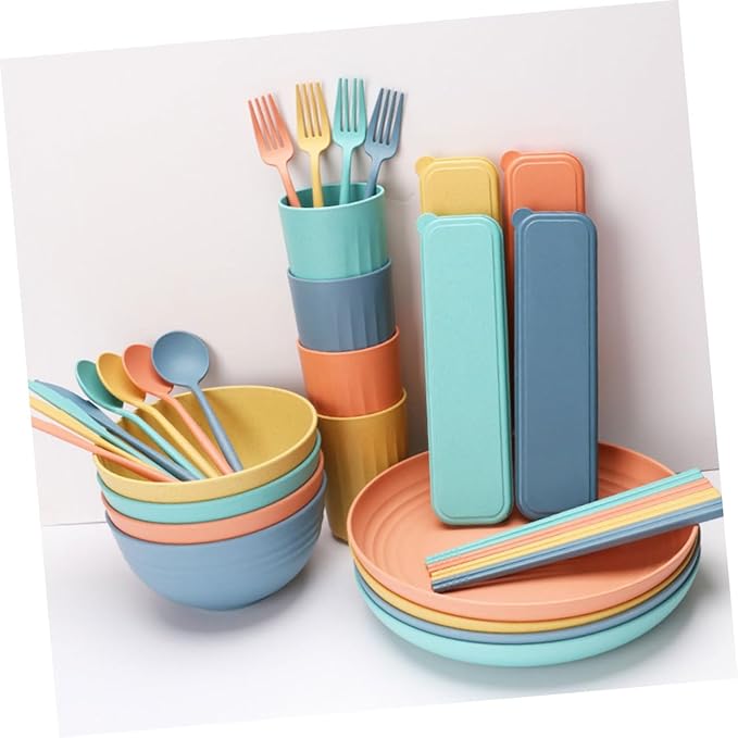 4-piece Dinnerware Sets Wheat Straw Cutlery Set Kitchen Straw Tableware Home Straw Dinnerware Portable Straw Cutlery Kit