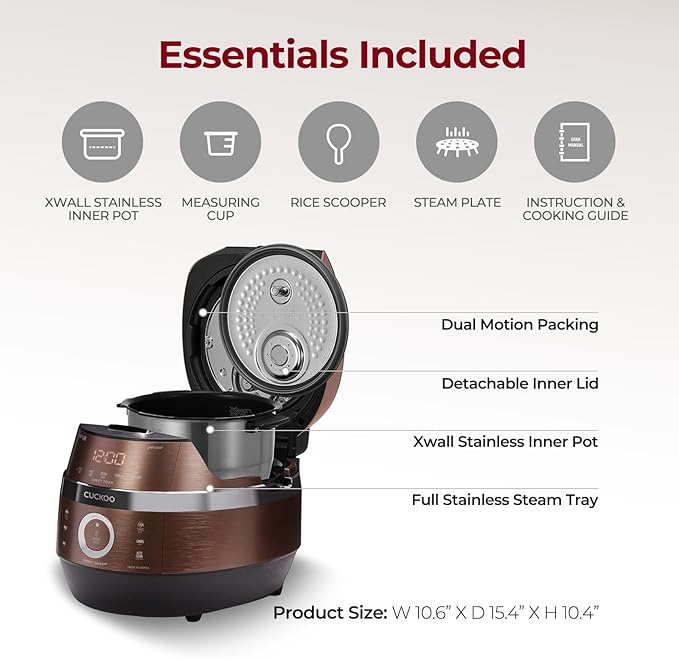 Cuckoo CRP-JHSR0609F Multifunctional and Programmable Electric Induction Heating Pressure Rice Cooker 3-Language Voice Navigation Intelligent Cooking Algorithm - 6 Cups Made in Korea Brown