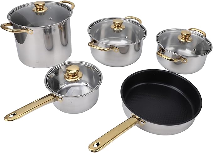 Saut Pans Material Corrode Heat Quickly Kitchen Pots and Pans with Glass Lids Set for Home Cooking Cookware Set Cooking Pots Stainless Steel
