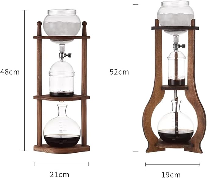 Cold Brew Drip Tower 800ml Manual Iced Coffee Makers with Slow Drip Technology with Adjustable Dripper Wooden Bracket for Home Offices Coffee Shops