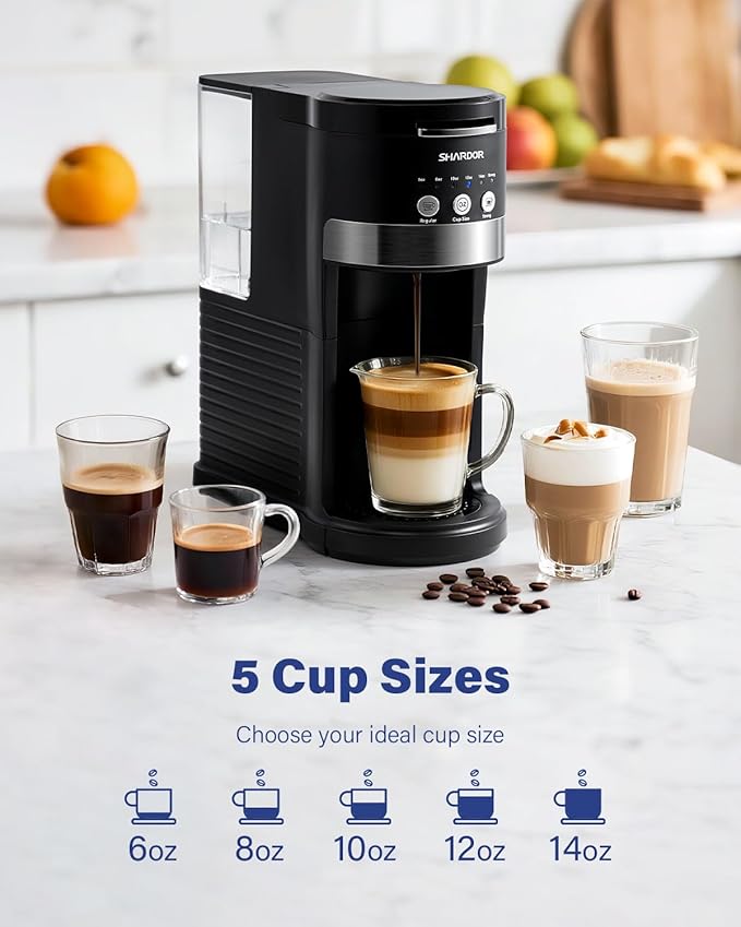 SHARDOR 3 in 1 Single Serve Coffee Maker K Cup Pod Coffee Maker Compatible with Grounds &amp Teas 6 to 14oz Brew Sizes 40oz Removable Water Tank Easy to Use Black