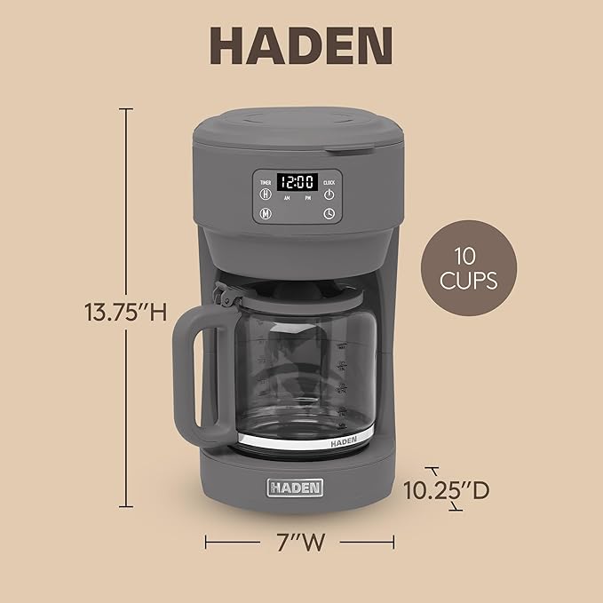 Haden Chelsea 10 Cup Digital Drip Coffee Maker with Glass Carafe Grey &amp Chrome