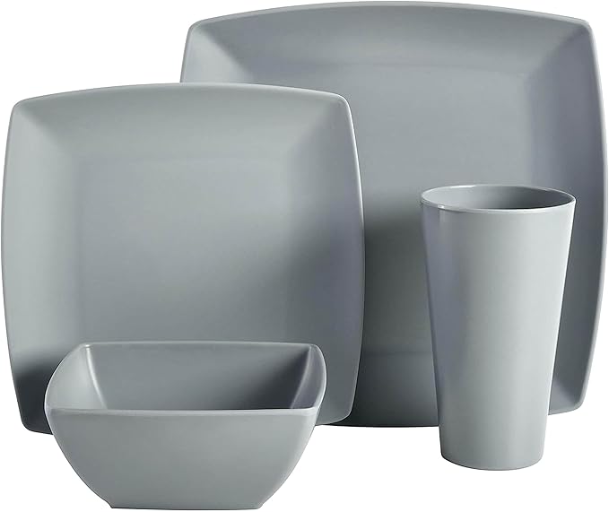 16 Piece Square Dinnerware Set Grey Coastal Casual