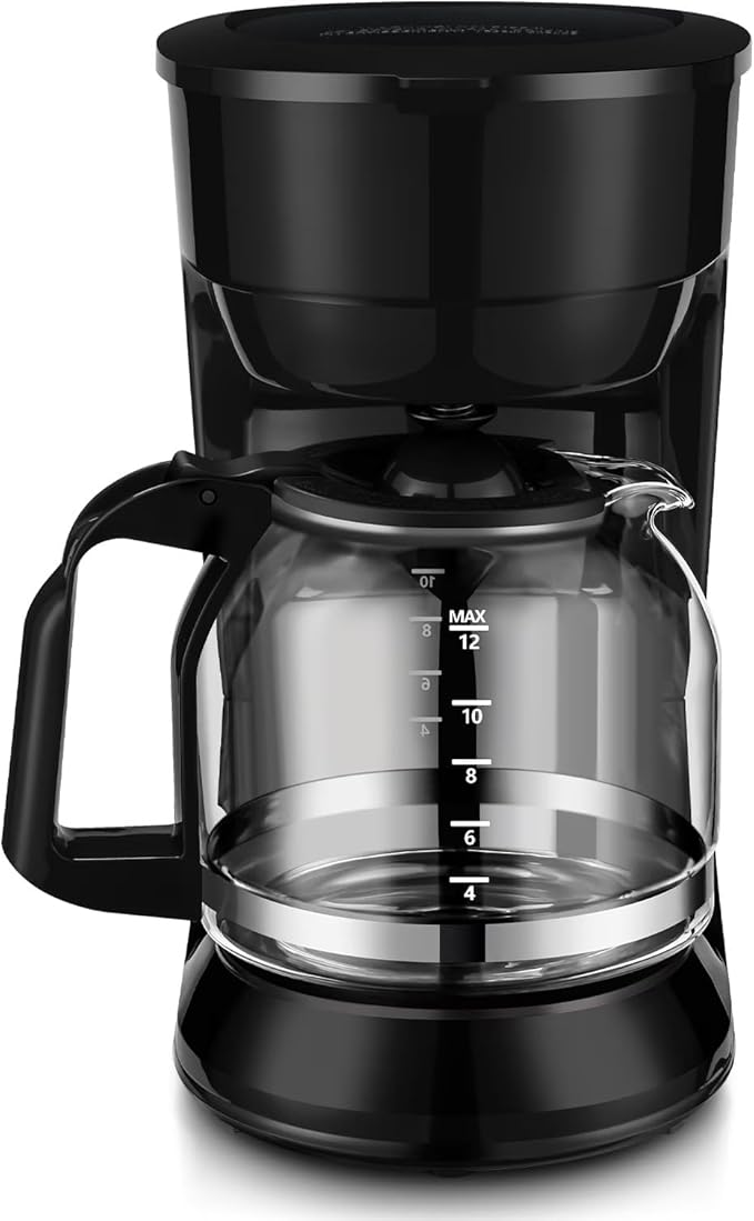 12-Cup Coffee Maker with Easy On/Off Switch Easy Pour Non-Drip Carafe with Removable Filter BasketKeep Hot PlateClear Water Level Window Coffee Machine Black (Black)