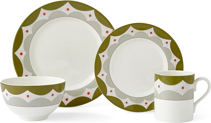 Spode Kit Kemp Dinnerware Set of 4 | Geometric Abstract Design | Stylish Table Setting | Porcelain | Dishwasher and Microwave Safe | Ideal for Pasta Coffee Cereal and More | Home &amp Gathering Us
