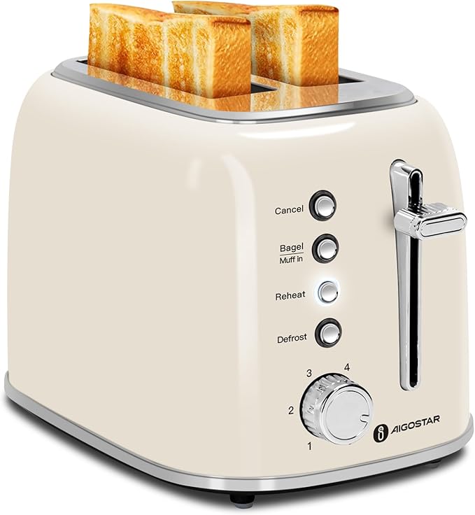 Aigostar Toaster 2 Slice Retro Extra-Wide Slot Toasters and Panini Press Grill Aigostar 1000W Sandwich Maker