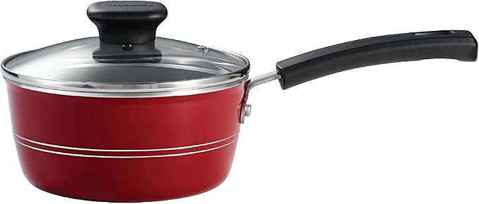Tramontina Sicilia 1.25-Quart Small Non Stick Sauce Pan with Glass Lid Aluminum Nonstick Saucepan (Raspberry)