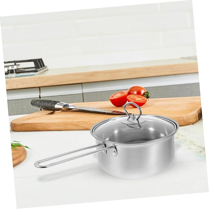 DECHOUS Stainless Steel Cookware Set Small Sauce Pan with Spout Stewing Pot Frying Pan Resistant Cooking Pots with Comfortable Steel Handles
