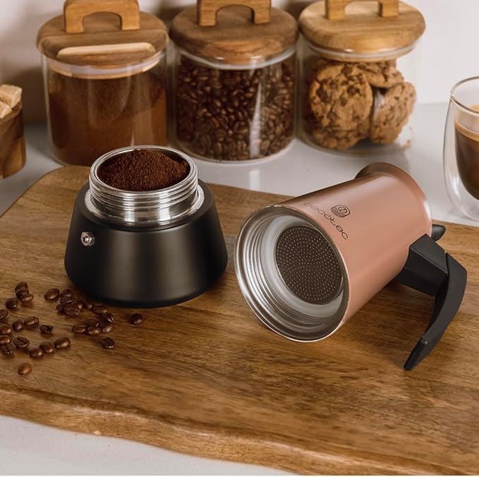 Cecotec Piccolina 600 Italian Coffee Maker Beige 300 ml 6 Coffee Cups Stainless Steel Suitable for All Surfaces Premium Filter Safety Valve Heat Resistant Handle Elegant Design