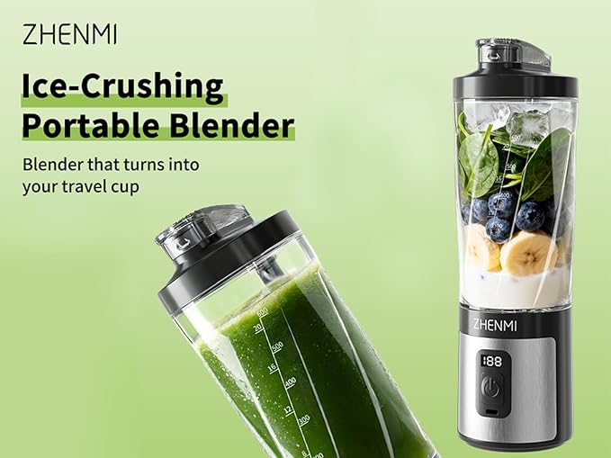 Portable Blender 20OZ Personal Smoothie &amp Shake Blender Leakproof Lid with Sip Spout USB-C Rechargeable Detachable &amp Easy-to-Clean black
