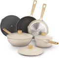 8Pcs Pots and Pans set Nonstick Cookware set Die-cast Aluminum cookware Kitchen Induction Pots and Pans cooking set Lid design PFOA-free Cream (ivory 8Pcs)