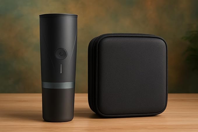 Portable Electric Coffee Maker Black Battery Powered Single Serve Travel Coffee Brewer with Carrying Case