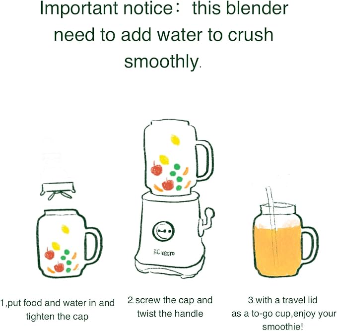ECretro Retro Smoothie Blenders Countertop Juicer Maker with 20oz BPA Free Travel Cup and Lid 300W 2-Speed for Shakes and Ice Crush (Beige Yellow)