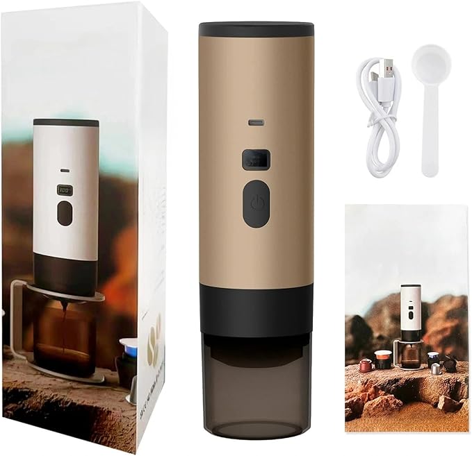 Portable Electric Espresso Coffee Maker Rechargeable Capsule Machine 90ML Tank 120ML Cup 5 Colors (Champagne color standard version without stand velvet bag)