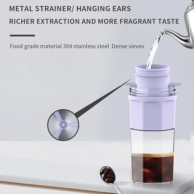 Portable Coffee Grinder and Blender Smoothies with 12Oz BPA Free Personal Travel Cup Durable Stainless Steel Mix Blender with Metal Coffee Filter USB Rechargeable(Purple)