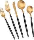 Matte Gold Silverware Set with black handle Vanys 30 Piece Stainless Steel Cutlery Flatware Set Kitchen Utensil Sets for 6 Tableware With Knife Spoons And Forks Set Satin Finished Polished
