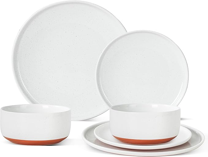 Plates and Bowls Sets 6 Piece Ceramic Dinnerware Set for Family and GatheringsDishes Set for 2Dishwasher &amp Microwave Safe Handcrafted Dishware SetsElegant White