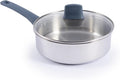 T-fal Essentials Stainless Steel Saute Pan with Lid 3.5 Quart Induction Compatible Oven Safe 350F Perfect For Sautéing Browning &amp Simmering Saucepan Measuring Marks Dishwasher Safe Silver/