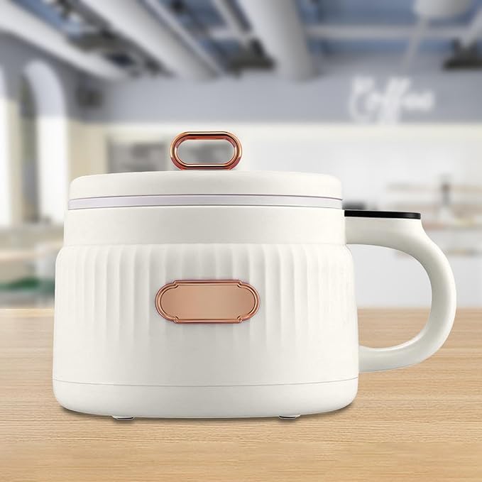 Small Rice Cooker 1.6L Noodle Cooker Keep Warm Portable Electric Pot Nonstick for 1-2 People Camping Cooking Soup Oatmeal Beige