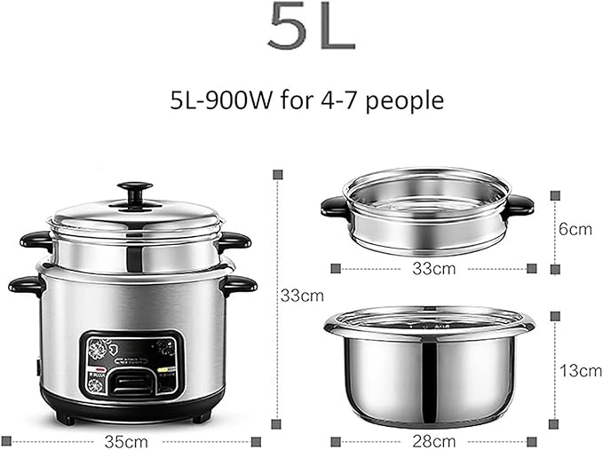 Rice Cooker - Rice Cooker With Steamer Basket 2-5L Portable Rice Cookers Stainless Steel Inner Pot Rice Cooker With Steamer Have Warm Functions For 1-11 People (Size : 5L)