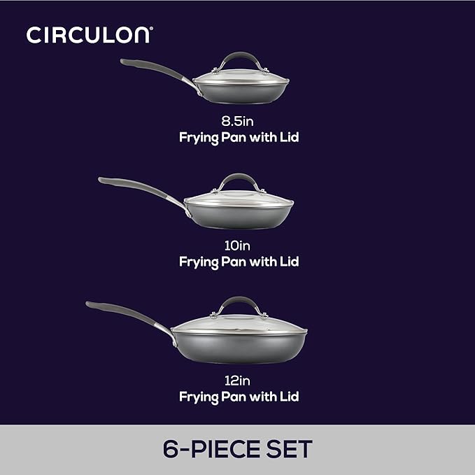Circulon A1 Series with ScratchDefense Technology Nonstick Induction Frying Pans/Skillets with Lids Metal Utensil Safe Skillet Set w/Lid (8.5 10 &amp 12) - Graphite