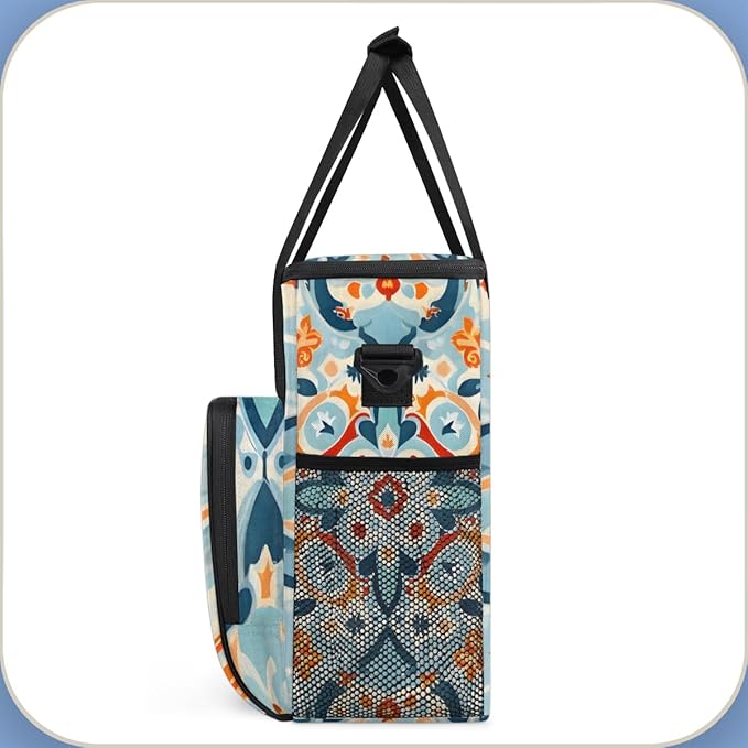 Damask Mandala Coffee Maker Carrying Bag Portable Travel Storage Tote Bag Compatible with K-Mini or K-Mini Plus Single Serve Coffee Brewer Carrying Case with Multiple Pockets &amp Shoulder Strap