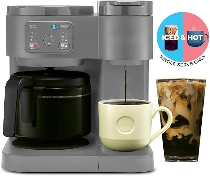 K-Duo Essentials Coffee Maker for Hot and Iced Drinks Single Serve KCup Pod Brewer and 12 Cup Carafe Drip Coffee Pot 72 oz Water Reservoir Perfect for Home &amp Office (Gray)