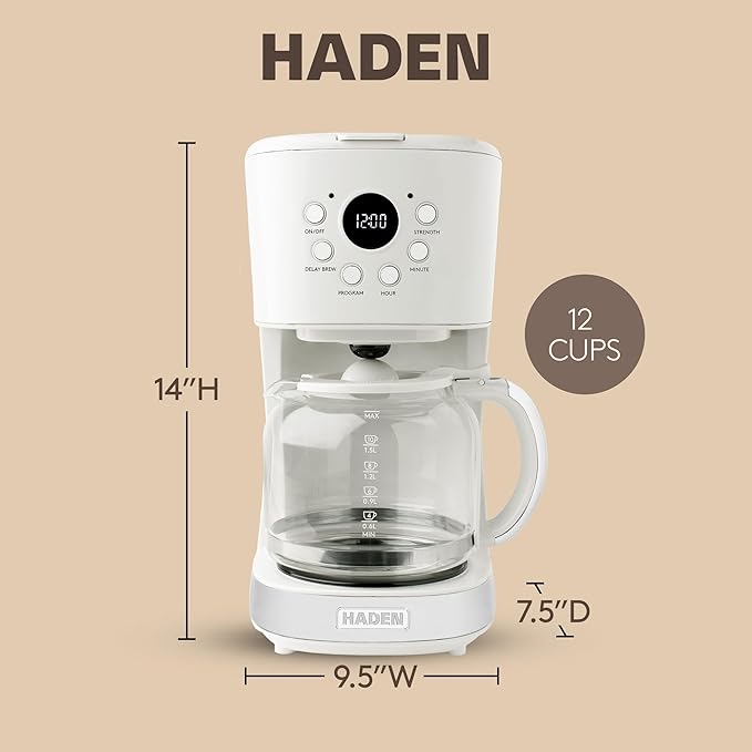 HADEN Coffee Machine 12 Cup Programmable Drip Coffee Maker Ivory &amp Chrome