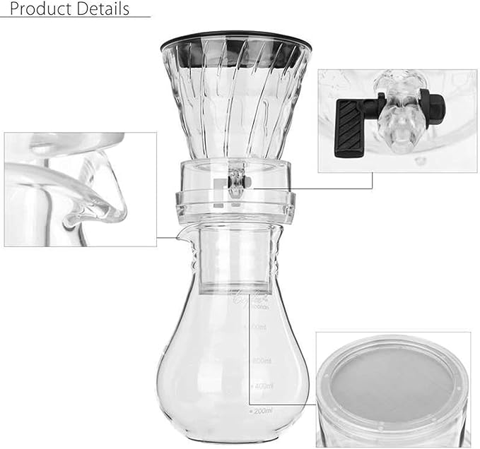 HASMI Coffee Kettle Coffee Pot Glass Cold Ice Water Drip Coffee Maker Brew Pot Dripper Coffeemaker Coffee Kettle Perfect for Coffee Lover 800Ml Coffee Maker Dingzhebo2022