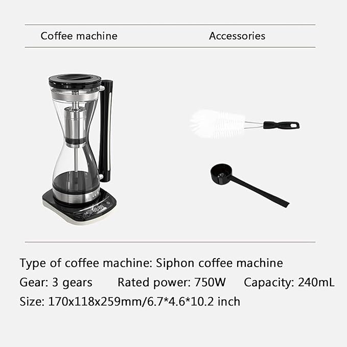 240ml Syphon Vacuum Coffee Maker Glass Electric Siphon Pot 3 Adjustable Gears 30 Minute Keep Warm Stainless Steel Filter Better Than Pour Over Coffee
